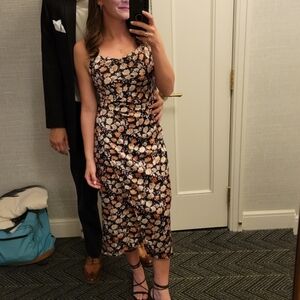 re:named Black and Cream Floral Midi Dress